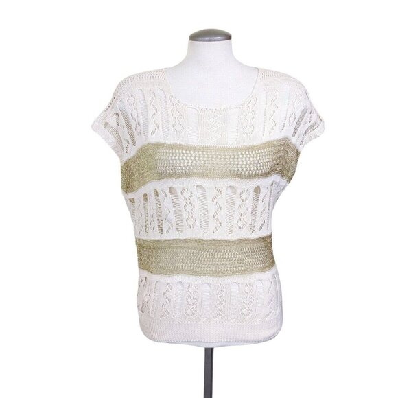 Vintage Sweater Vest Open Knit Womens Med Metallic Panels Distressed Avant Garde - Picture 1 of 5